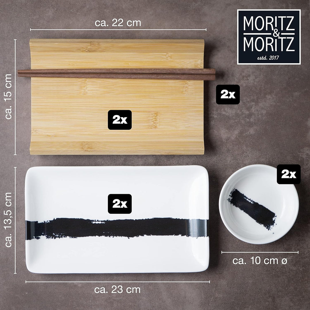 Moritz & Moritz Sushi Geschirr Set für 2 Personen - 10 Teile - Sushi Servierset mit 2x Sushi-Teller,