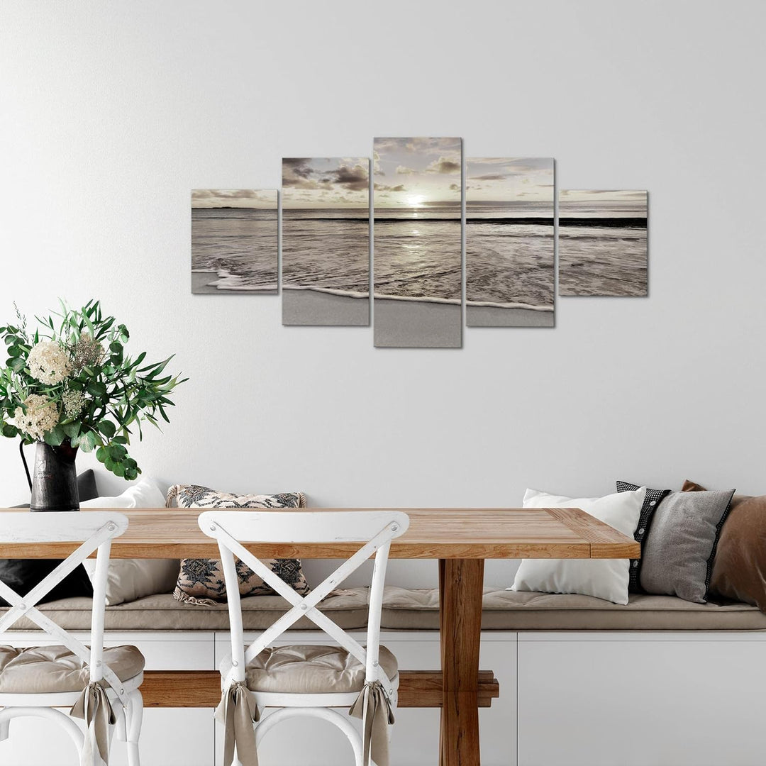 Runa Art Wandbilder Sonnenuntergang Strand 5 Teilig Bild auf Vlies Leinwand Deko Schlafzimmer Wohnzi