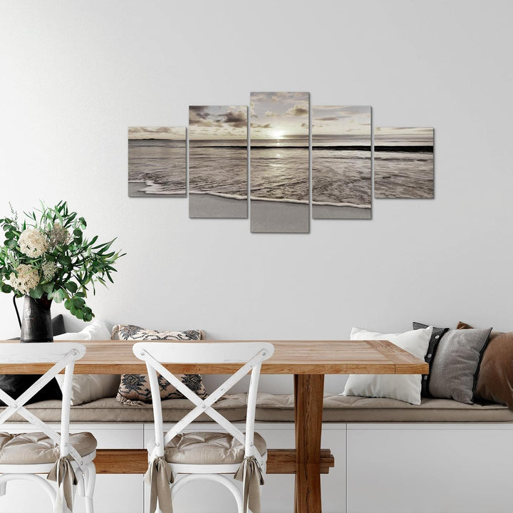 Runa Art Wandbilder Sonnenuntergang Strand 5 Teilig Bild auf Vlies Leinwand Deko Schlafzimmer Wohnzi