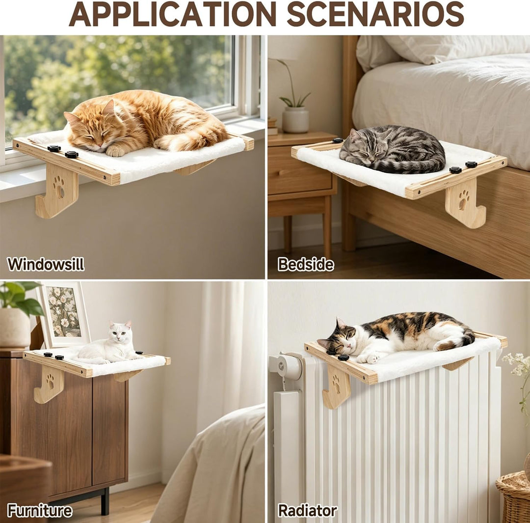 Heizungsliege Hängende Katzenhängematte, Holz Hängematte Katze Heizung mit Weicher Auflage, 2-in-1 S