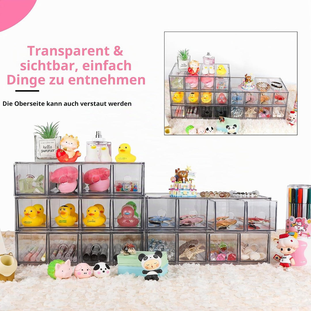 2 Stück Schubladenorganizer mit 8 Fächern Schubladenbox Stapelbar Schreibtisch-Organizer mit Herausn