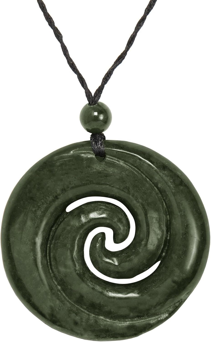 81stgeneration Anhânger Halskette Doppel Koru Runde Scheibe Handgeschnitzte Nephrit-Jade für Herren