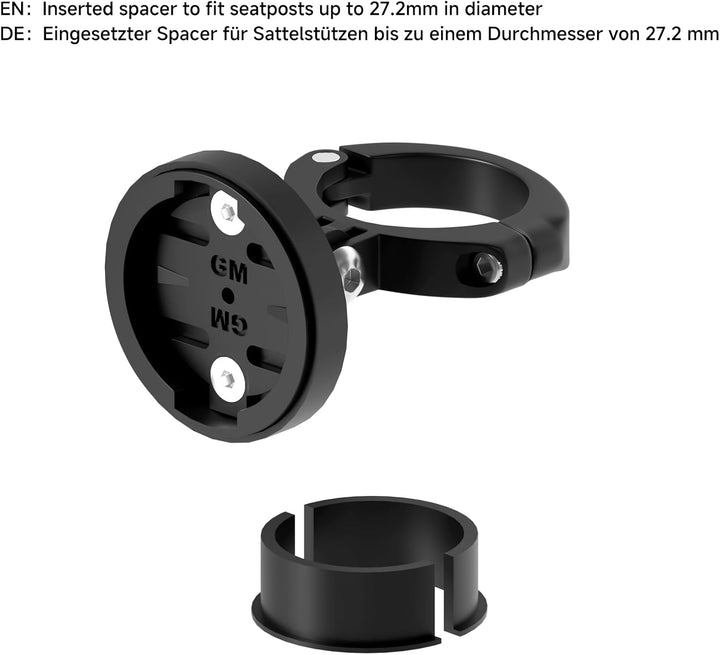 Verstellbare Fahrradhalterung für Garmin Varia, kompatibel mit 27,2 mm und 30,9 mm Sattelstützen, Al