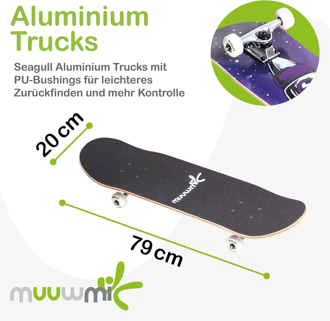 muuwmi ABEC 5 Skateboard mit Rucksack, Unisex, Wave-Design Rakete, Rakete