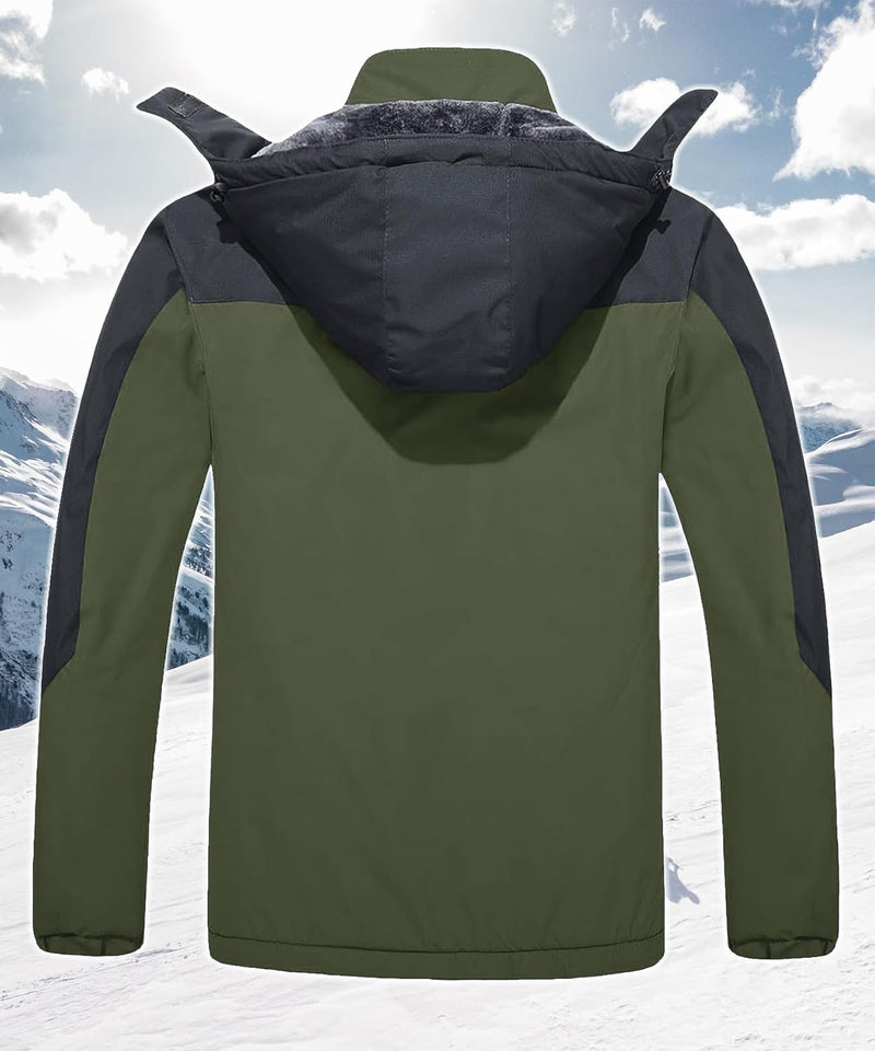 TACVASEN Herren Winter Wasserdichte Winddichte Winterjacke Warme Fleece-Futter Ski Regenmantel mit K