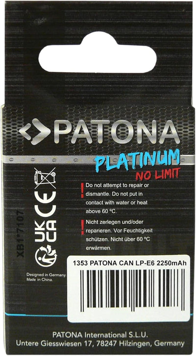 PATONA Platinum Akku USB-C Ersatz für Canon LP-E6 LPE6 LP E6, 2250mAh kompatibel mit Canon EOS 5D Ma
