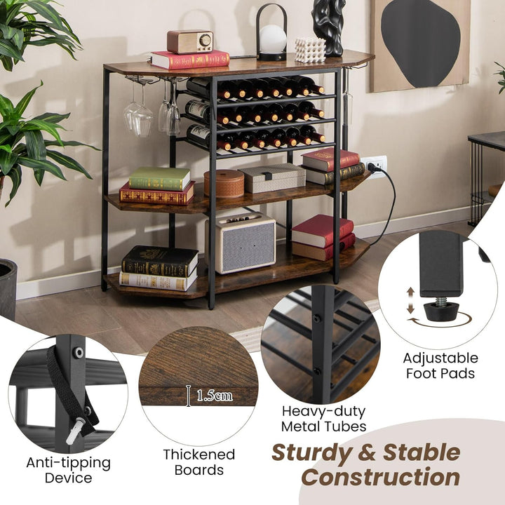 GIANTEX Sideboard mit Weinregal für 21 Flaschen, Schmaler Küchentisch mit 2 USB-Anschlüssen & 2 Stec
