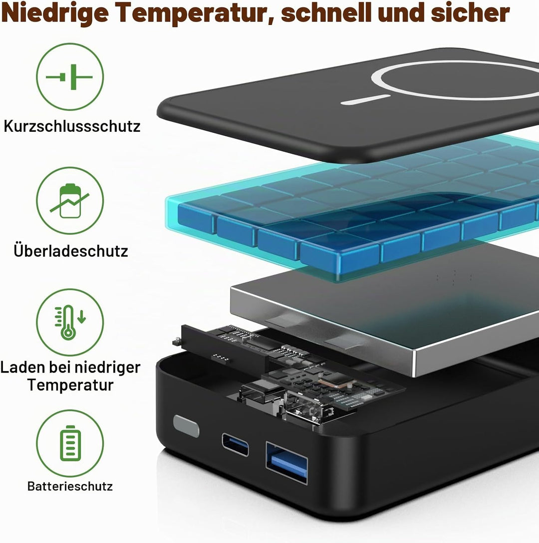 Magnetische Wireless Power Bank, 26800mAh schnelles tragbares Ladegerät, USB C in&amp;Out Telefon-Akku-P