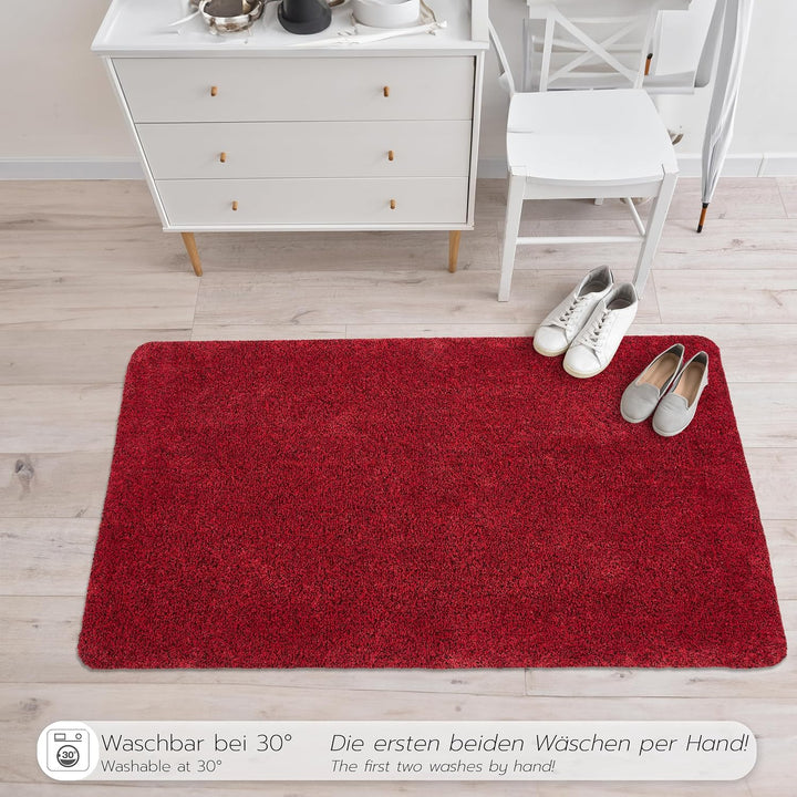 Rutschfeste Schmutzfangmatte innen waschbar - Rot 75 x 130 cm (Rechteckig) | Saugfähige Sauberlaufma