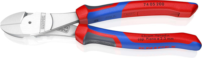 Knipex Kraft-Seitenschneider verchromt, mit Mehrkomponenten-Hüllen 200 mm 74 05 200 verchromt 200 mm