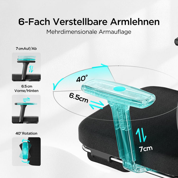 Hbada E1 Bürostuhl Ergonomisch, Schreibtischstuhl mit Verstellbarer Kopfstütze,Lendenwirbelstütze, G