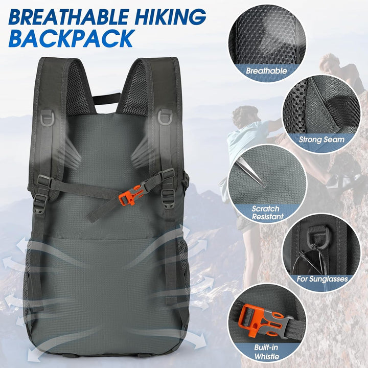 IGOLUMON Wanderrucksack Herren Damen 40L Wasserdichter Rucksack Leicht Faltbarer Reiserucksack Trekk