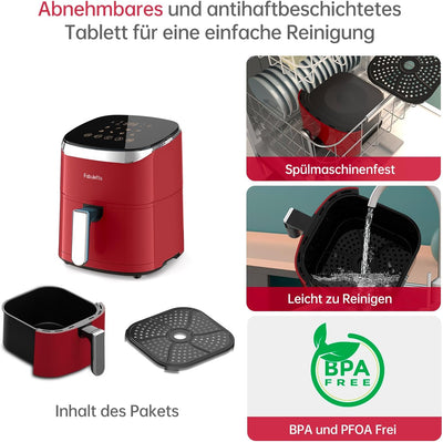 Fabuletta Heissluftfritteuse 4L, 9-in-1 Air Fryer, Max 230℃ Heissluft Fritteusen, Digitalem LED-Touc