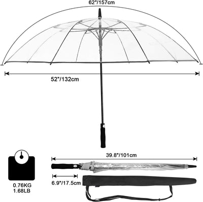 G4Free 62 Inch Klarer Golfschirm Transparenter Grosser Langer Regenschirm Automatik Öffnen Übergross