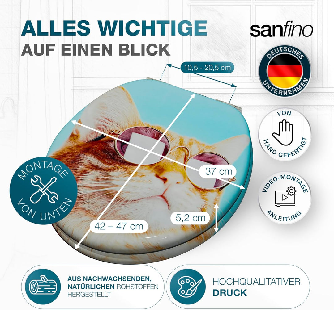 Premium WC Sitz mit Absenkautomatik – hochwertige Toilettendeckel aus Holz, viele bunte Motive, hohe