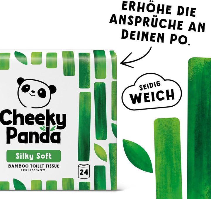The Cheeky Panda Bambus Toilettenpapier 3-Lagig Grosspackung | 24 Rollen x 200 Blatt | Klopapier Pla