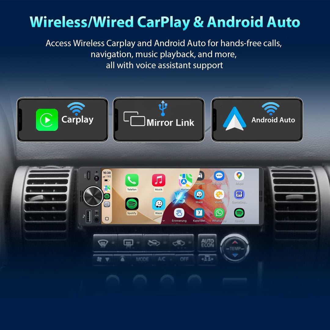 Autoradio 1DIN Mit Bildschirm (6,3") Kompatibel Mit Apple CarPlay [Wireless] Android Auto Bluetooth