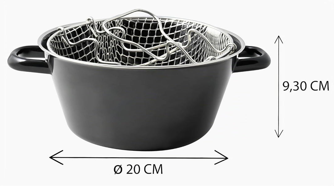 Riess, 0366-022, Pommes-frites Pfanne mit Einsatz 20, CLASSIC - SCHWARZEMAILLE, Durchmesser 20 cm, H