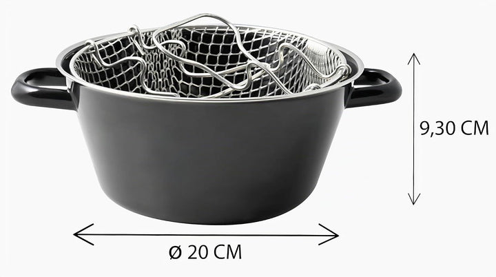 Riess, 0366-022, Pommes-frites Pfanne mit Einsatz 20, CLASSIC - SCHWARZEMAILLE, Durchmesser 20 cm, H