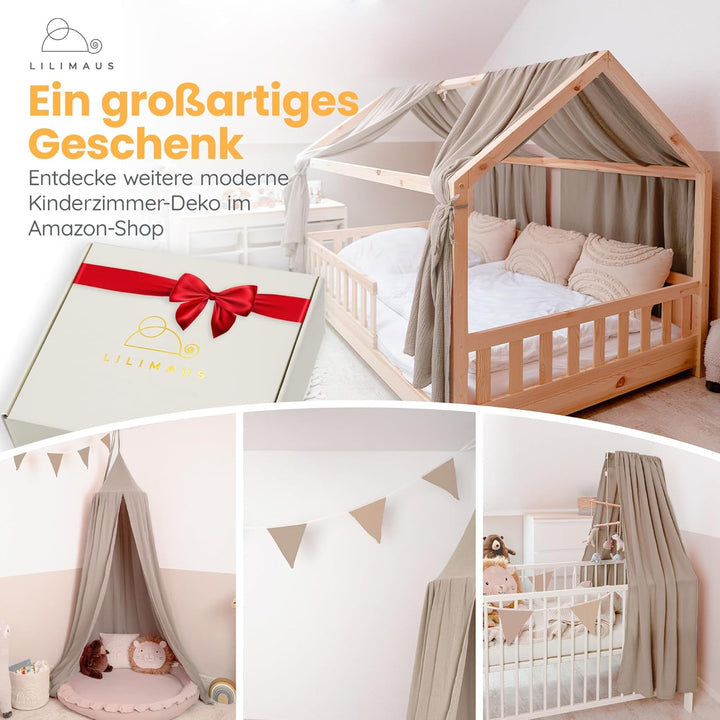 lilimaus Hausbett Himmel [Beige] - Betthimmel Hausbett aus 100% Baumwolle Musselin Handmade - Stoffh