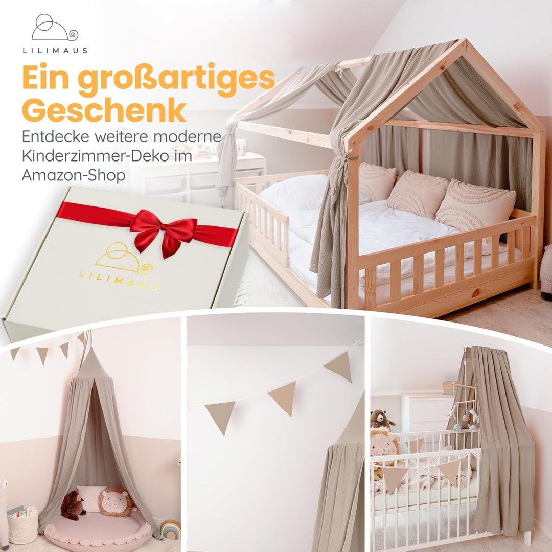 lilimaus Hausbett Himmel - 100% Baumwolle Betthimmel aus Musselin - Hausbett Deko - Geschenk Mädchen