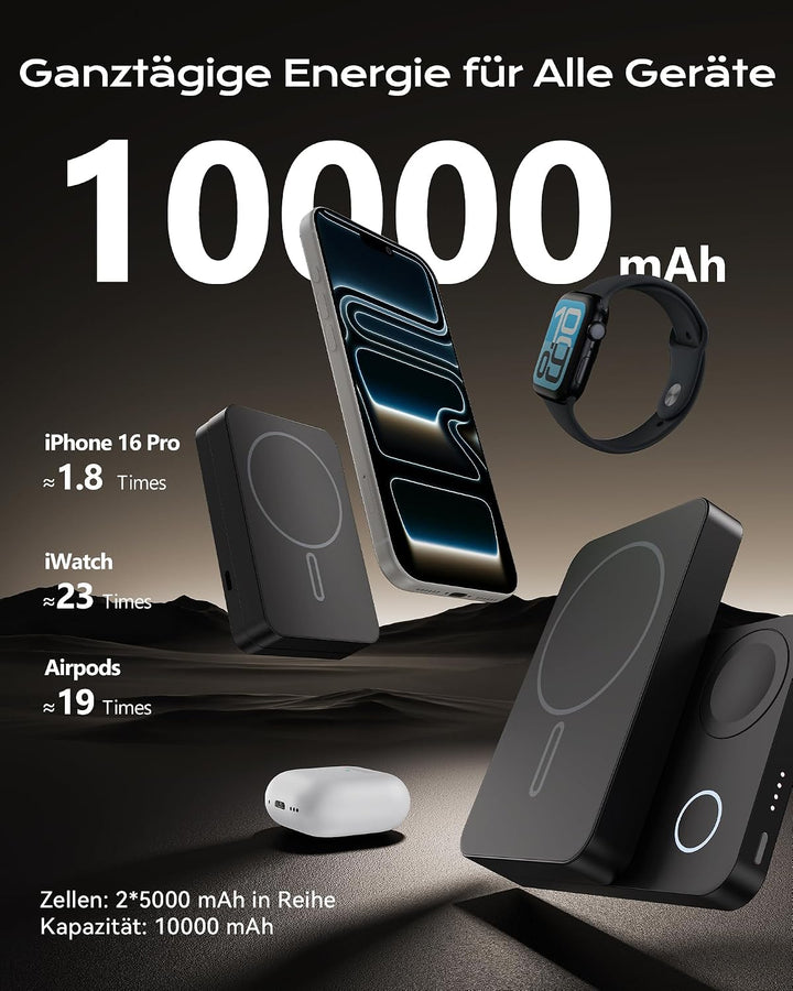 KU XIU K1ULTRA 10000mAh Powerbank für Apple Watch, Qi2.2 25W Power Bank für Magsafe, 3 in 1 Magnetis