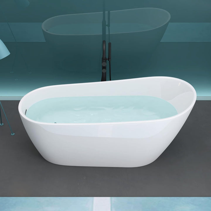Mai & Mai freistehende Acryl-Badewanne Oval Standbadewanne Weiss inkl. Push-Open Ablaufgarnitur Brei