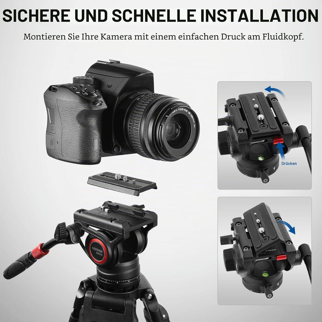 NEEWER Videostativ Fluidkopf mit Schnellwechselplatte, kompatibel mit DJI RS Gimbals Manfrotto, Tele