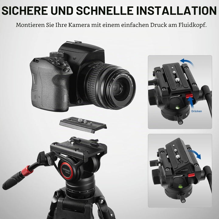 NEEWER Videostativ Fluidkopf mit Schnellwechselplatte, kompatibel mit DJI RS Gimbals Manfrotto, Tele