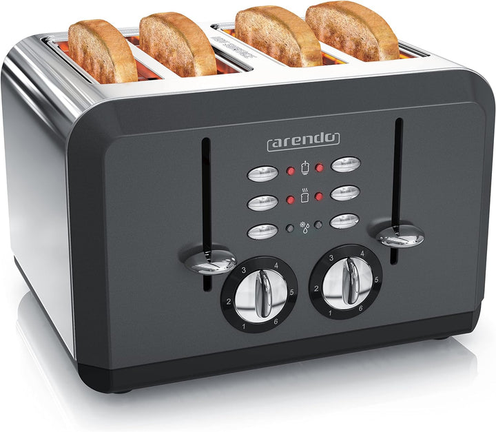 Arendo - Automatik Toaster 4 Scheiben in Edelstahl, bis zu Vier Sandwich und Toast-Scheiben, Bräunun