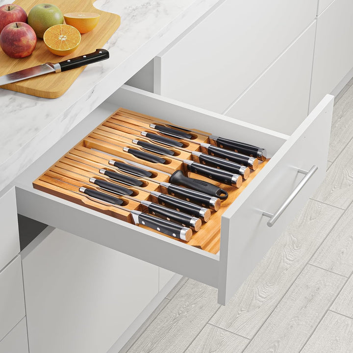 VaeFae In-Drawer Knife Block,Bambus Messer Schublade Organizer Insert, Küchenmesser-Schublade zur Au