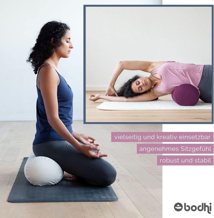 Bodhi Yoga Bolster | ECO Serie | Yogarolle mit Kapok-Füllung | Waschbarer Bezug aus 100% Bio-Baumwol