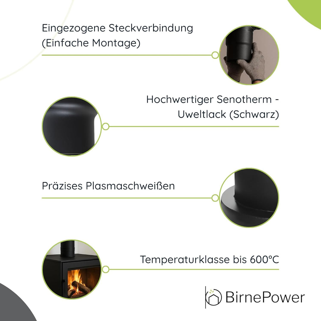 BirnePower Rohrreduzierung von 160 auf 150 mm, Senotherm-Beschichtung, Abgasrohr für Ofen &amp; Kamin, 2