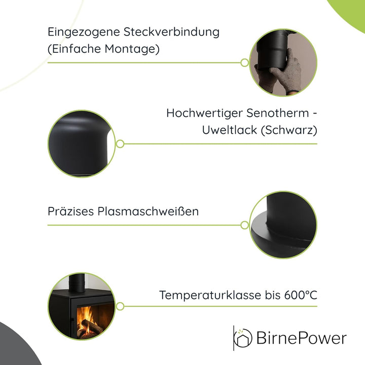 BirnePower Rohrreduzierung von 160 auf 150 mm, Senotherm-Beschichtung, Abgasrohr für Ofen &amp; Kamin, 2