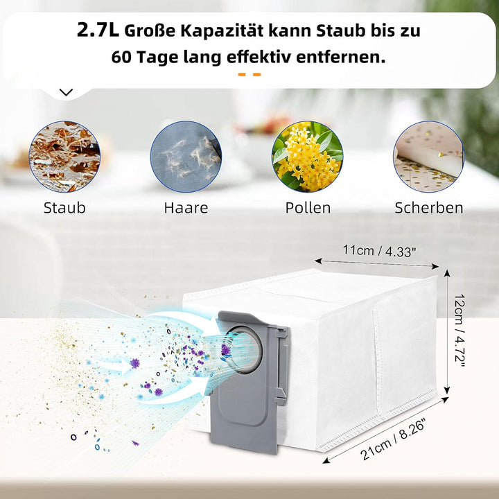 20 Stück Zubehörset für Roborock Qrevo Master/Qrevo Slim Saugroboter, 2 Hauptbürste 4 Staubbeutel 4