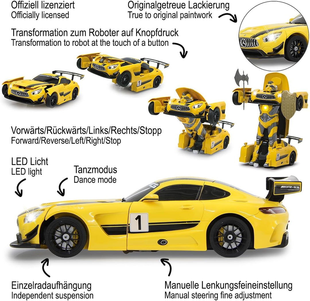 JAMARA 410029 - Mercedes AMG GT3 1:14 transformable 2,4GHz gelb - RC Transformation zum Roboter auf