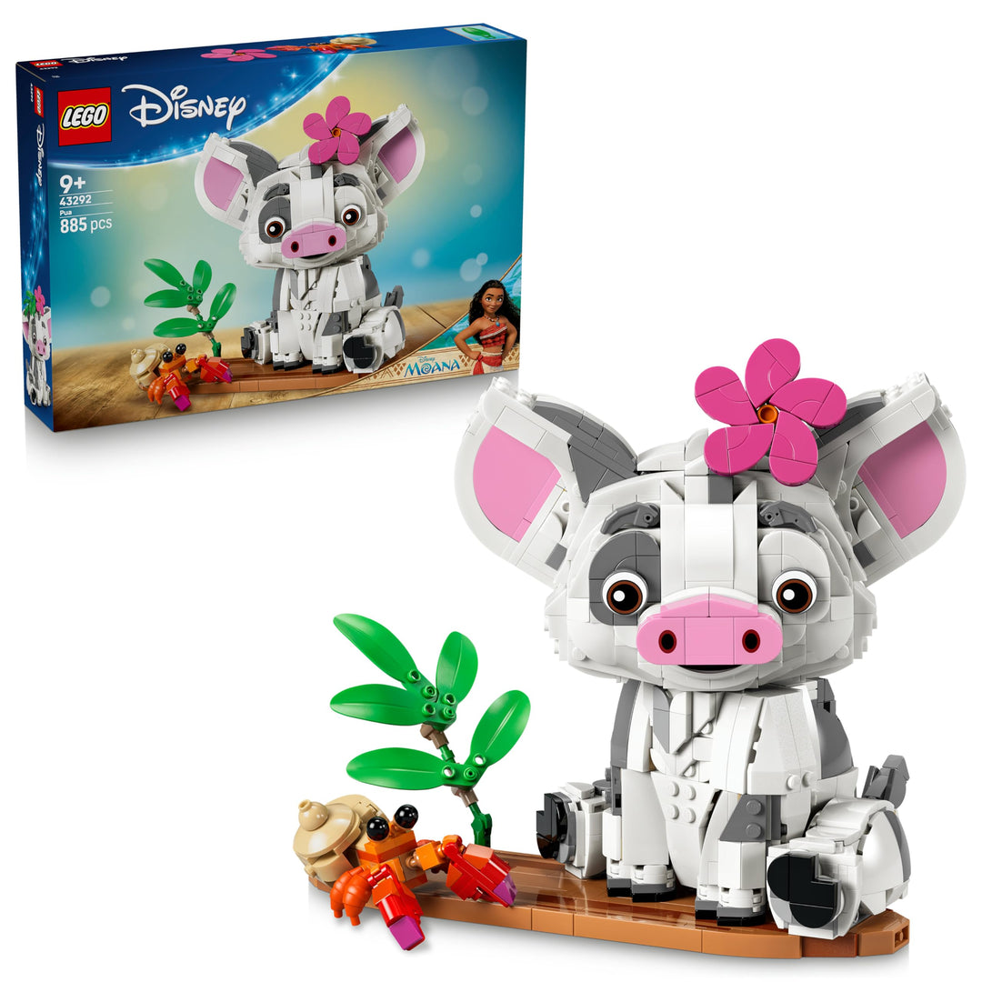 LEGO | Disney Vaiana Pua - Spielzeug Schwein mit Blume, Krabbe und Flossständer als Zimmerdeko - Geb