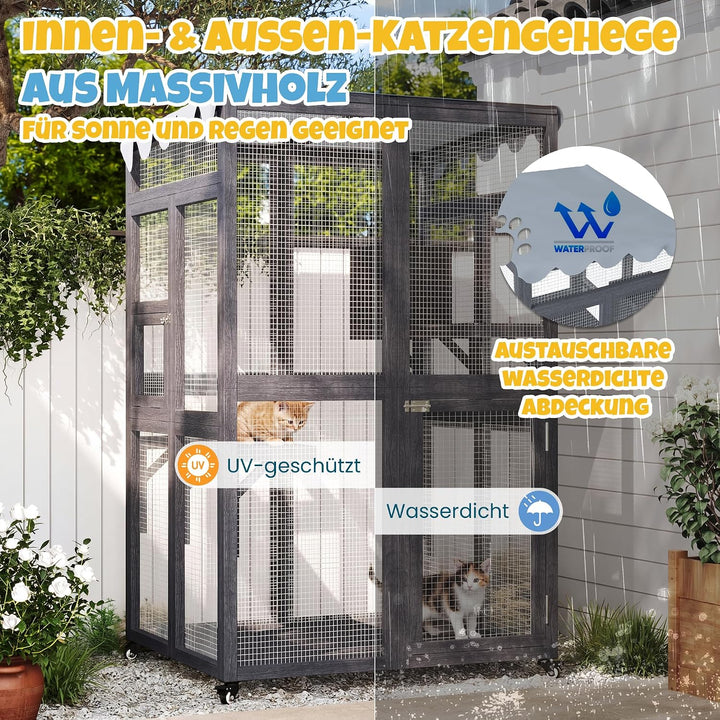 Katzengehege für den Aussenbereich,84x100x165cm | Wasserdicht Seitliche Tür Mobil Klein Katzenhaus