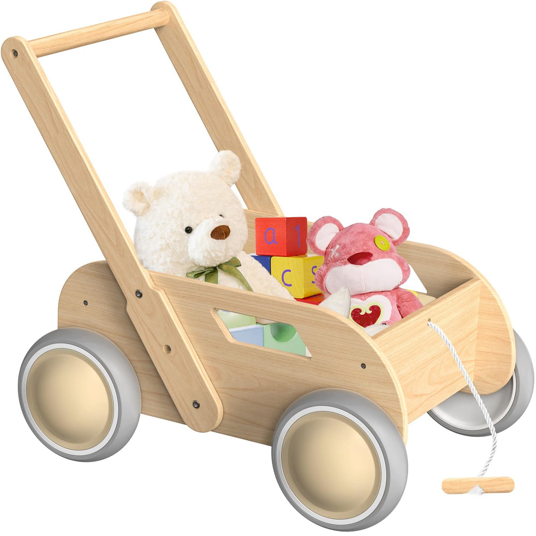 Lauflernwagen Holz, Baby Lauflernhilfe für Junge und Mädchen, Toddler Push &amp; Pull Lauflernspielzeug,