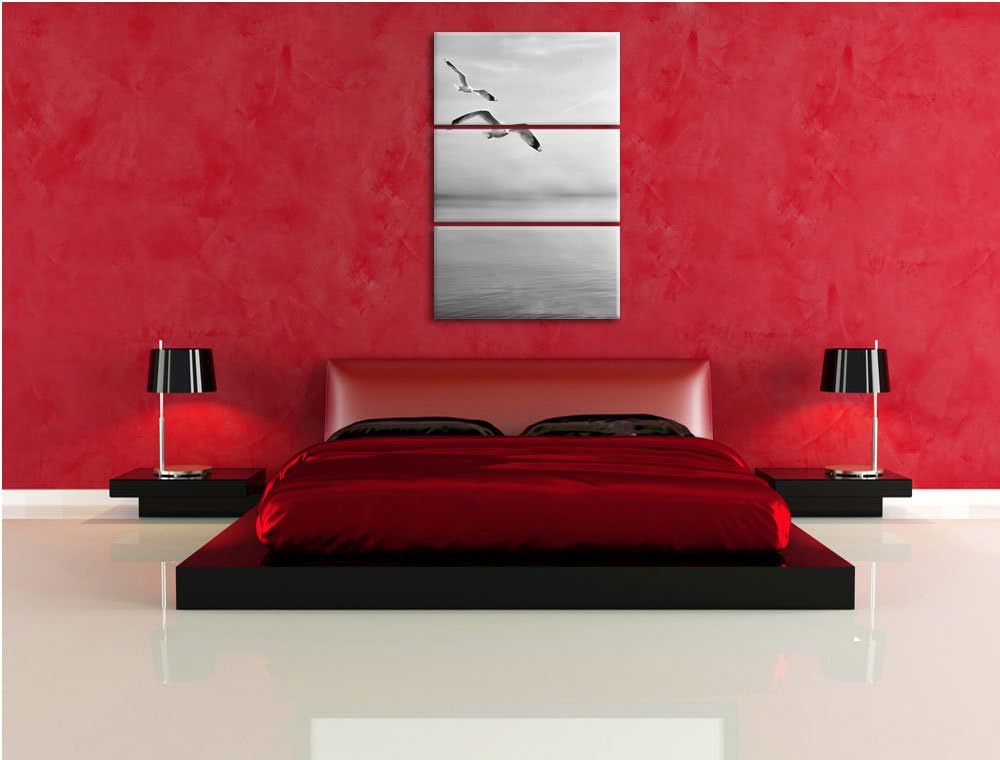 Pixxprint Möwen am Meer bei Sonnenaufgang als Leinwandbild/Grösse: 3 Teilig (120x80) cm/Wandbild/Kun