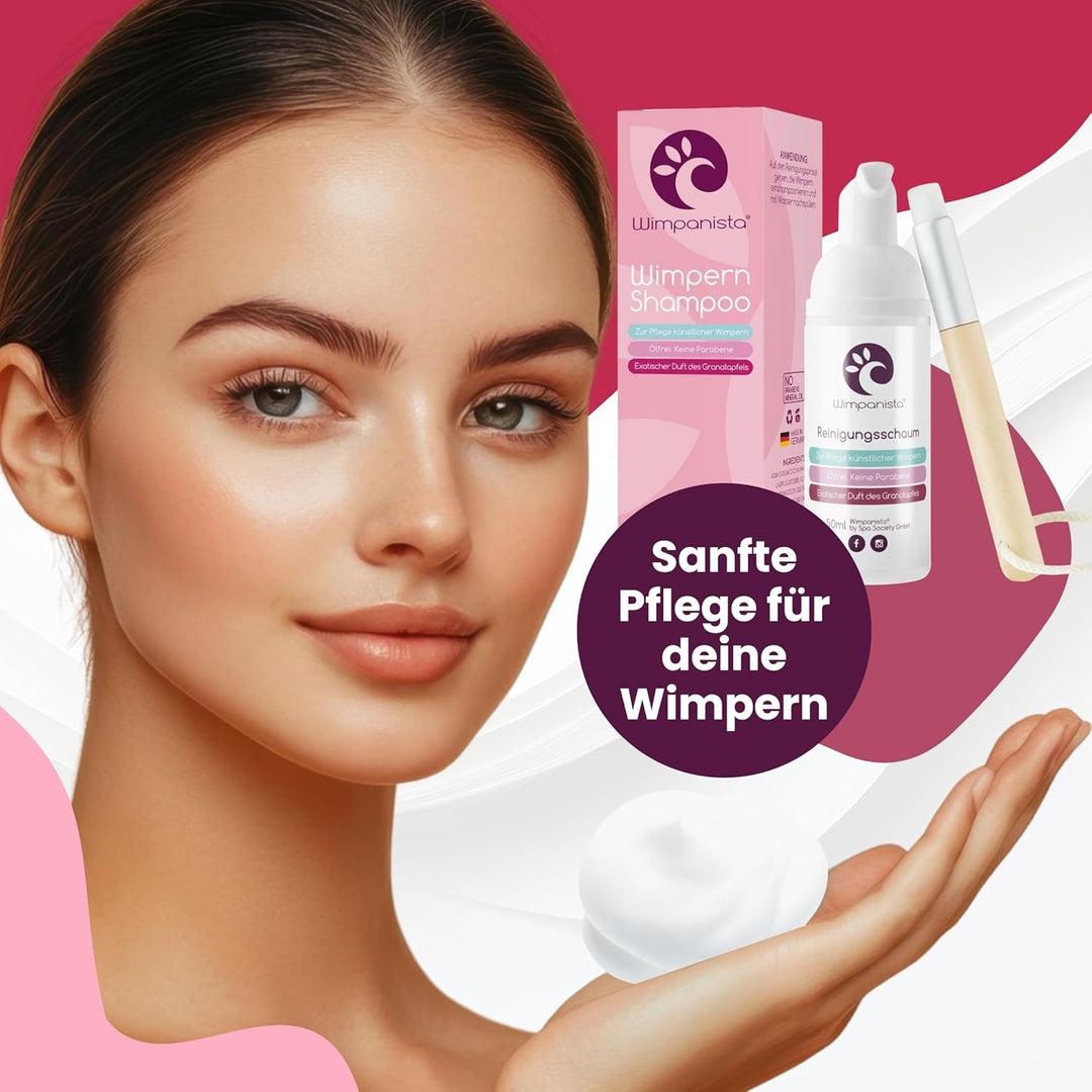 Wimpanista® Wimpernshampoo Granatapfelduft für die Wimpernpflege. Ölfrei. Keine Parabene. Made in Ge