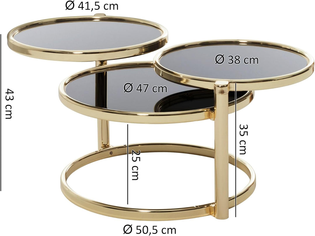 FineBuy Couchtisch mit 3 Tischplatten 58 x 43 x 58 cm | Beistelltisch rund | Design Wohnzimmertisch