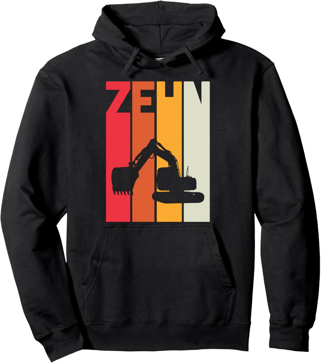 10. Geburtstag Retro Bagger Junge Baustelle Bauarbeiter Pullover Hoodie