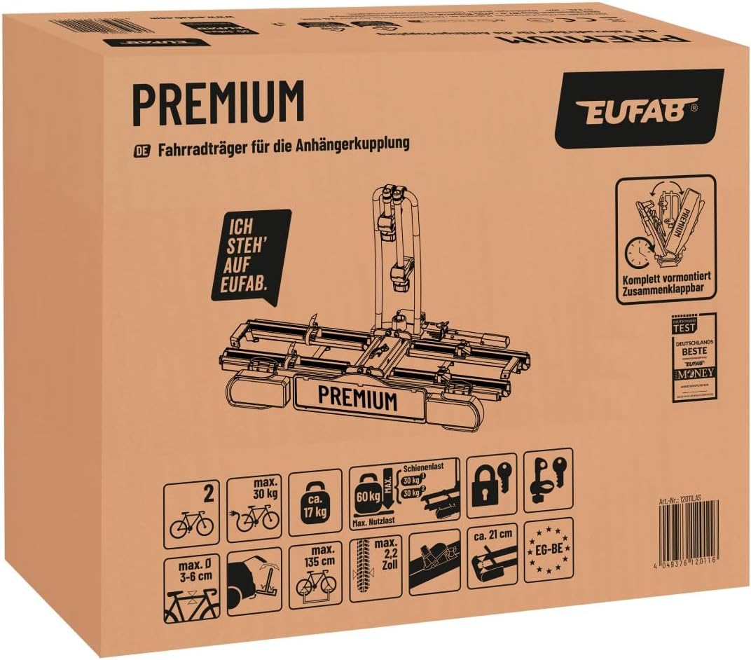 LAS 12011LAS Fahrradträger PREMIUM, E-Bike geeignet, komplett vormontiert, Diebstahlschutz, für 2 Fa