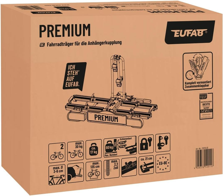 LAS 12011LAS Fahrradträger PREMIUM, E-Bike geeignet, komplett vormontiert, Diebstahlschutz, für 2 Fa
