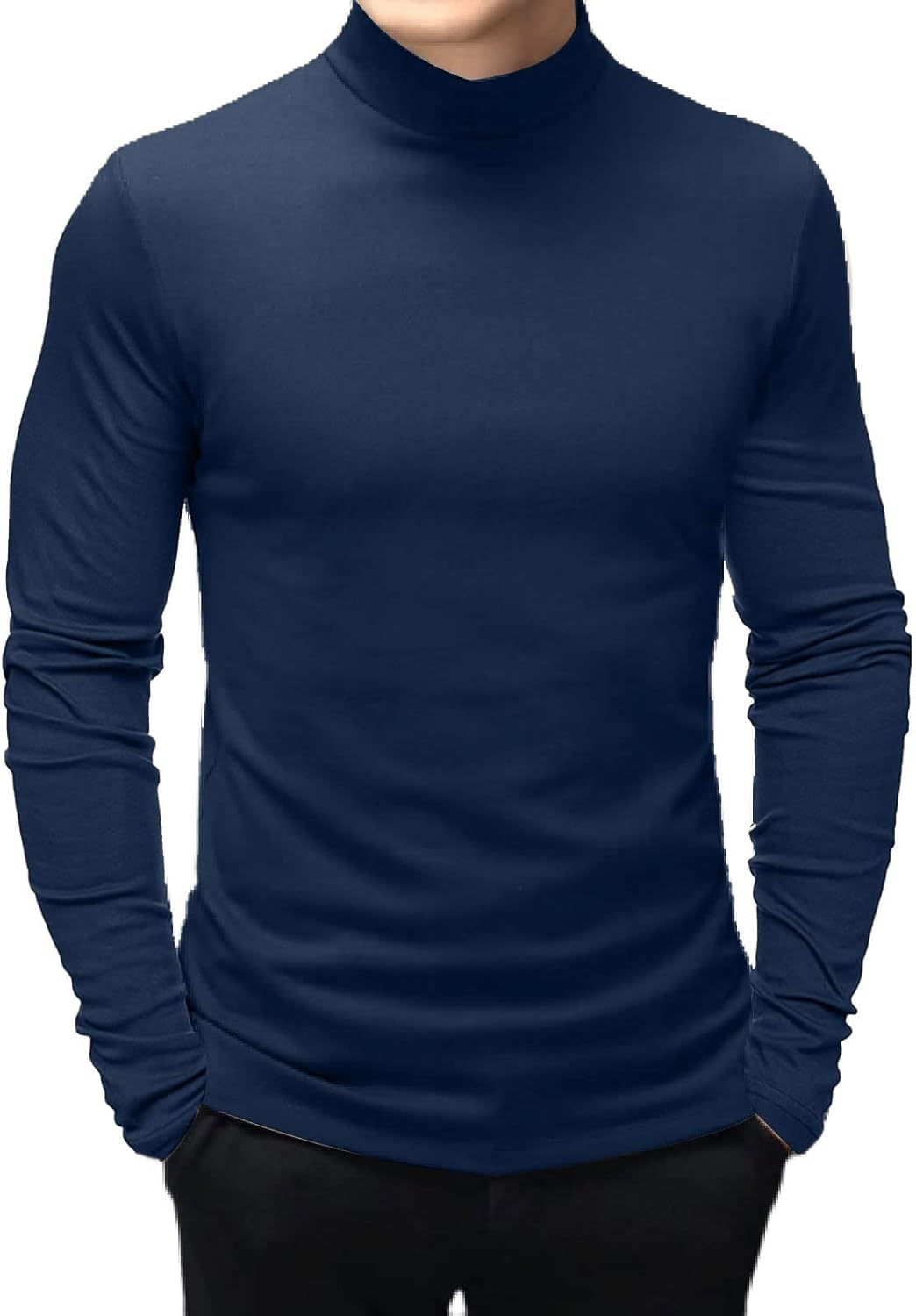 Herren T-Shirt Kurzarm Polo Neck Basic Mock Turtleneck Slim Fit Solid Tops, XL 2-schwarzblau