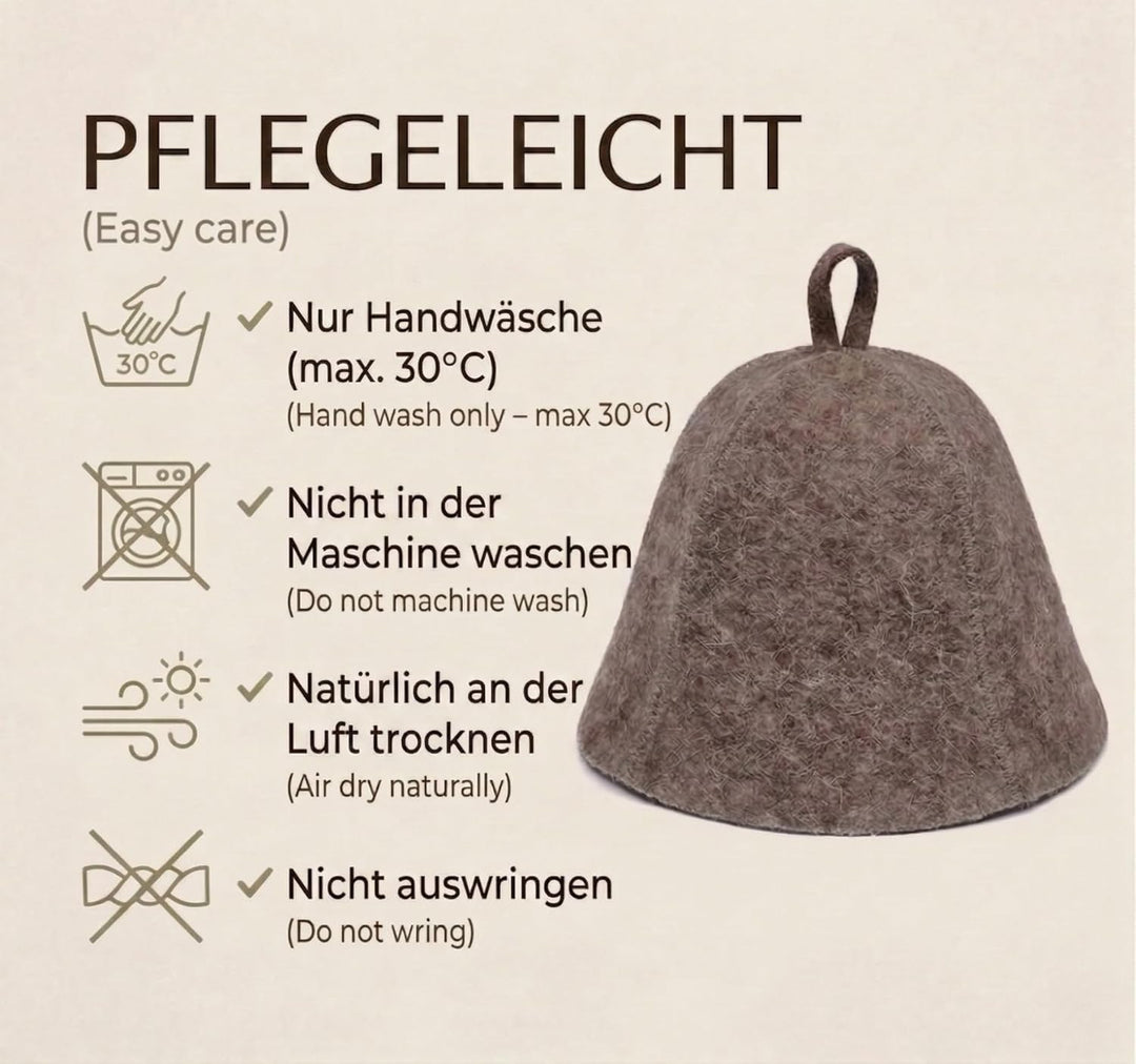 Ger3as Saunahut 100% Wollfilz mit Haken für Damen und Herren, Wellness Mütze Premium Qualität Filz S