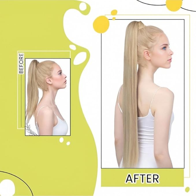 RUNATURE Zopf Extensions Echthaar Blond Highlights 35cm Ponytail Extensions Echthaar 70g Unsichtbare