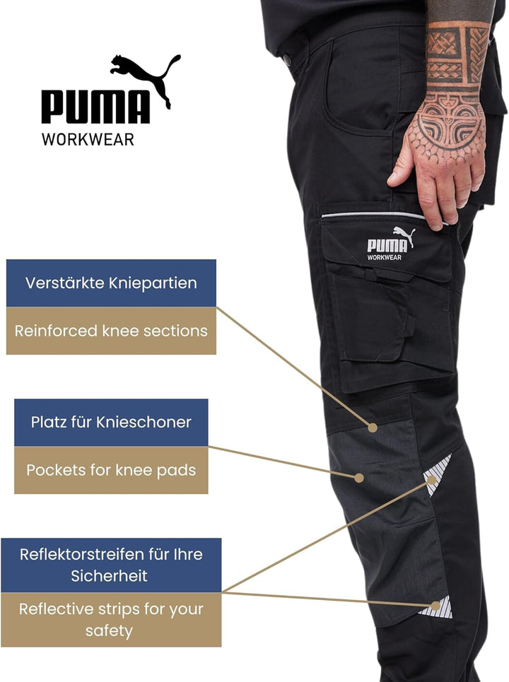 PUMA WORK WEAR Premium Arbeitshose mit vielen Taschen und extra verstärktem Nylon Gewebe 52 Schwarz/