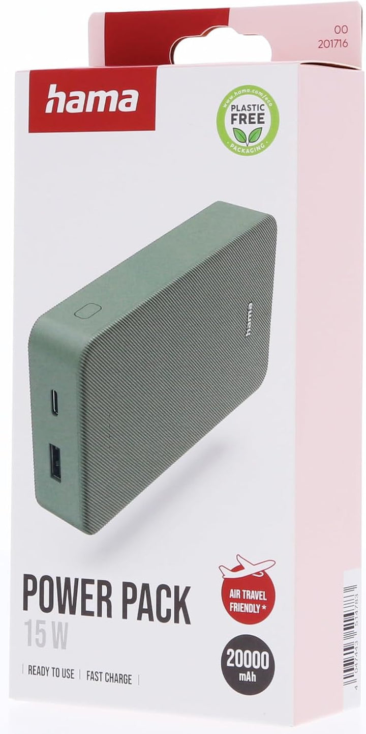 Hama Powerbank Colour 20 20000mAh (externer Akku mit 1x USB C + 1x USB A, Power Pack Zertifiziert, L